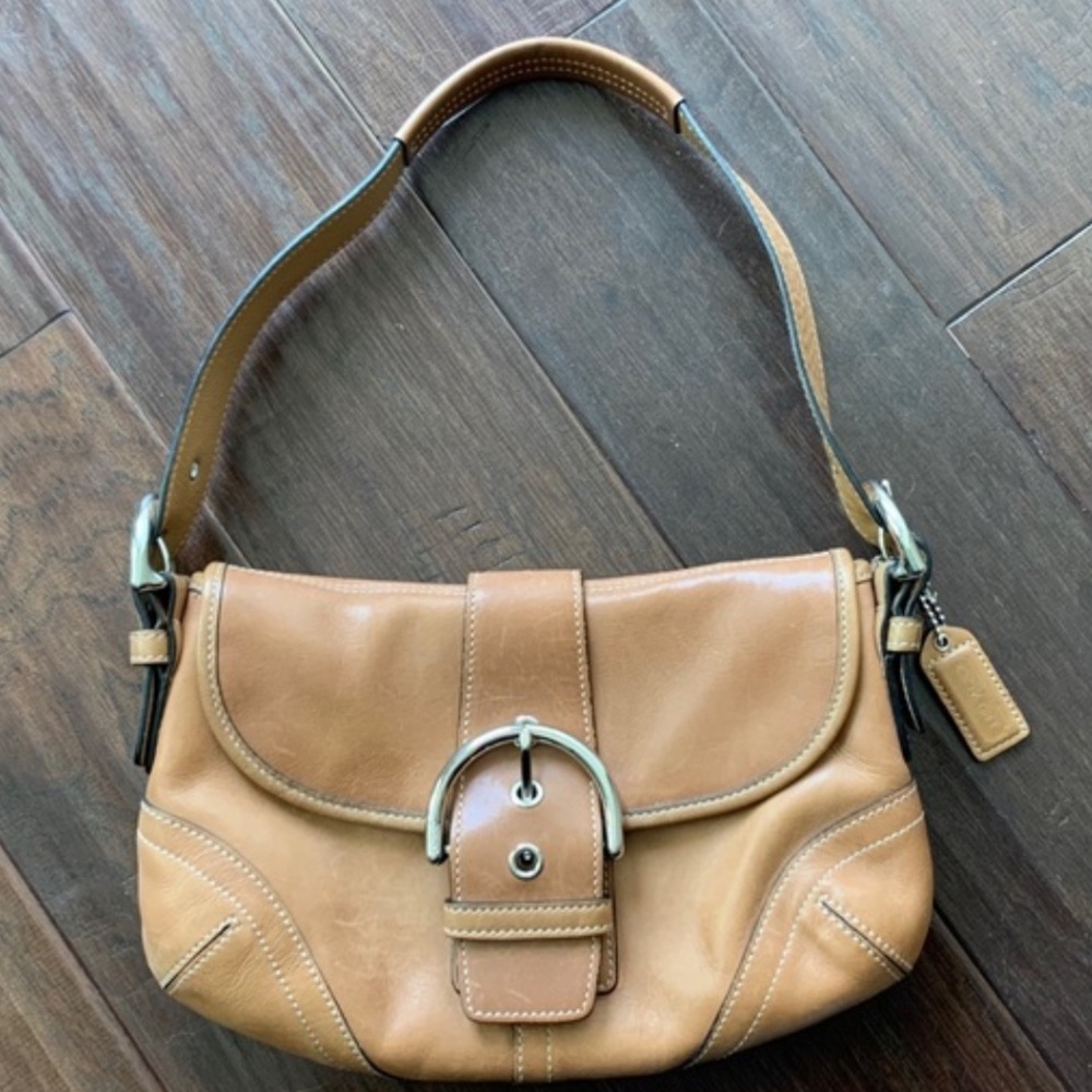 Vintage Coach Tan Leather Shoulder Bag with Single Strap